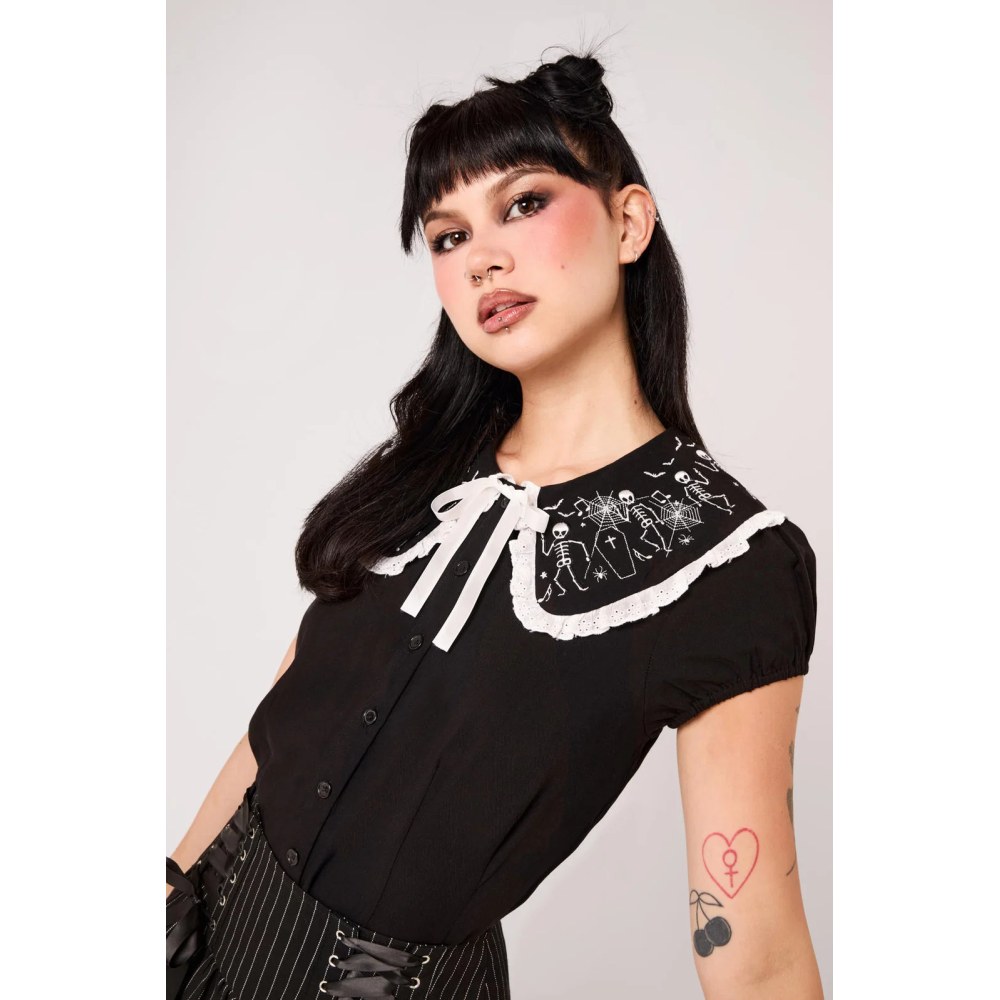 Hell Bunny - Dance Macabre Blouse - Zwart/Wit